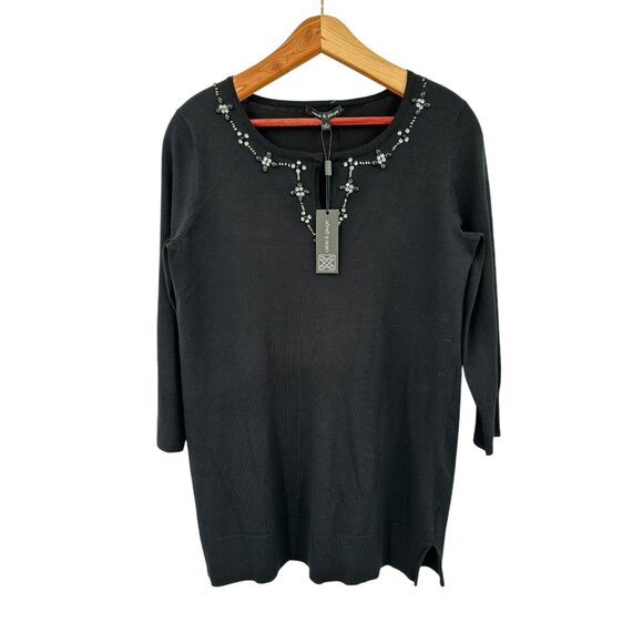 Cable & Gauge Black Embellished Sweater Tunic Keyhole Beaded 3/4 Sleeve Small - Picture 1 of 7